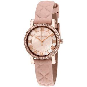 Michael Kors Women's Petite Norie Pink Mother of Pearl Dial Pink Leather Watch